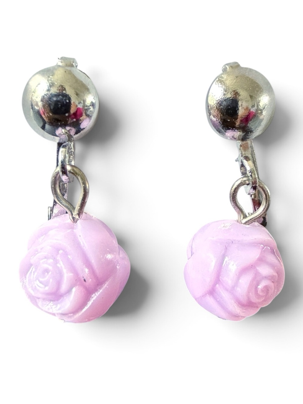Vintage Lavender Rose Dangle Drop Clip-On Earrings